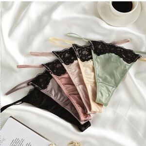 Lace-Trim Satin Thong Panties - For Joseabcl0919